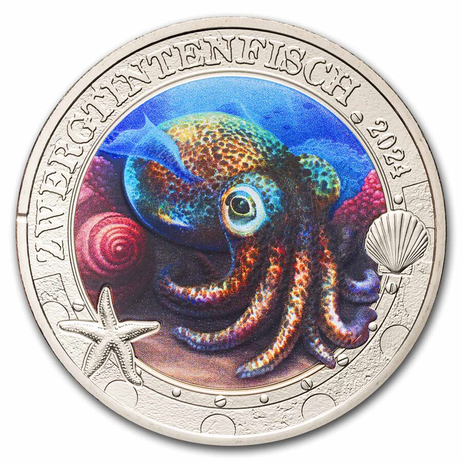 2024 Austria Cupro-Nickel €3 Marine Life (Hawaiian Bobtail Squid)