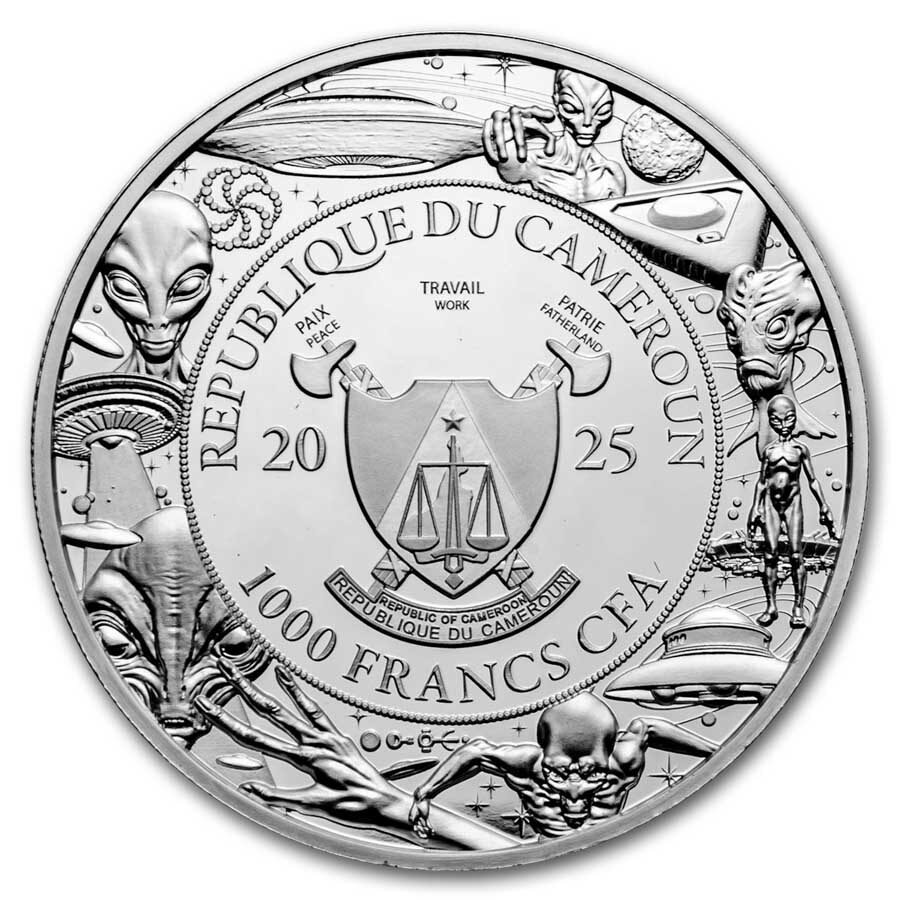 2025 Cameroon 1 oz Silver UFO & Aliens: Alien in Door Opening