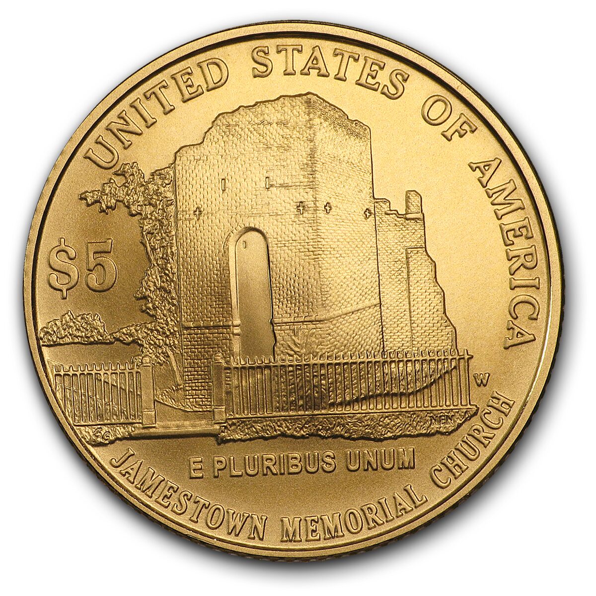 2007-W Gold $5 Commem Jamestown BU (w/Box & COA)