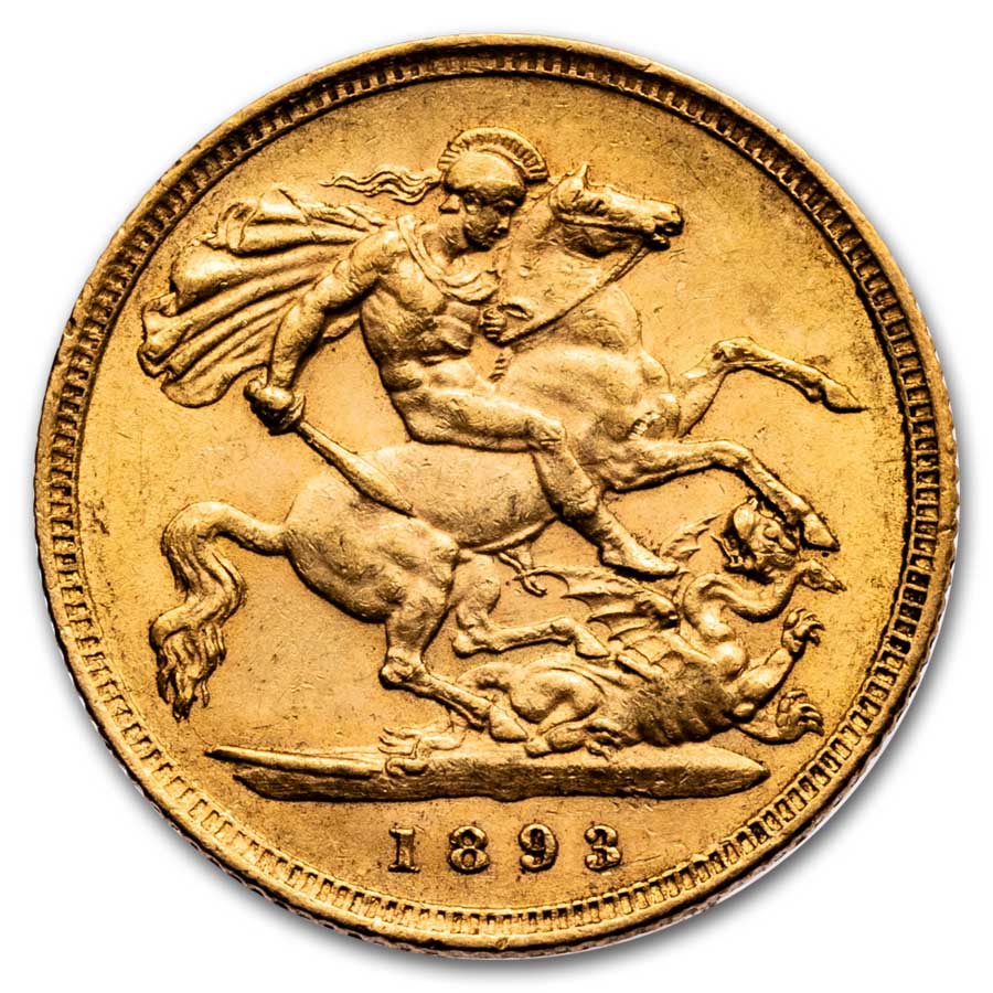 1893 Great Britain Gold Half-Sovereign Victoria Veil AU