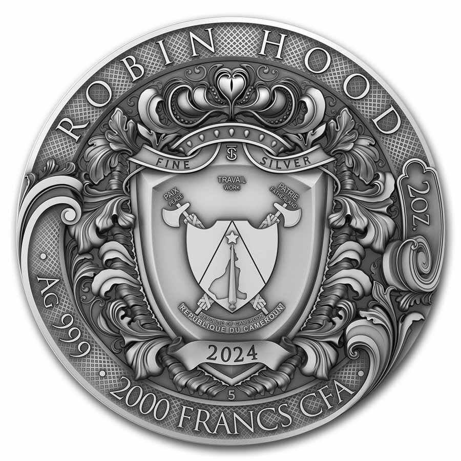 2024 Cameroon 2 oz Silver Antiqued Robin Hood w/ Box & COA
