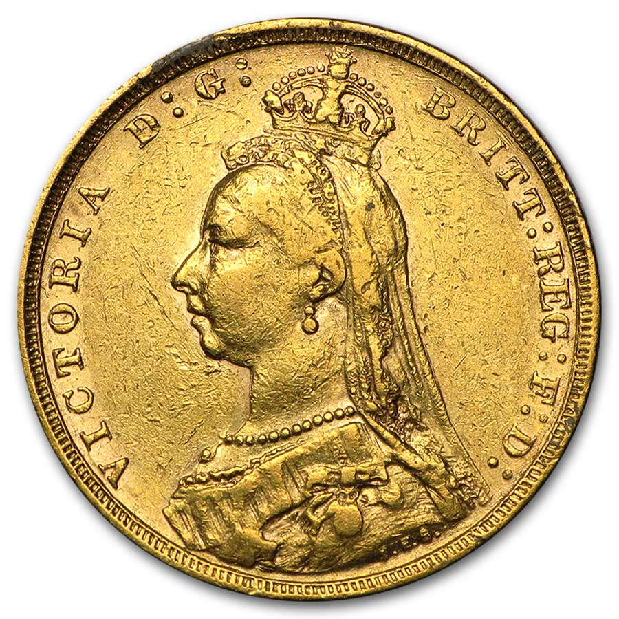 1887-1893 Australia Gold Sovereign Victoria Jubilee Avg Circ