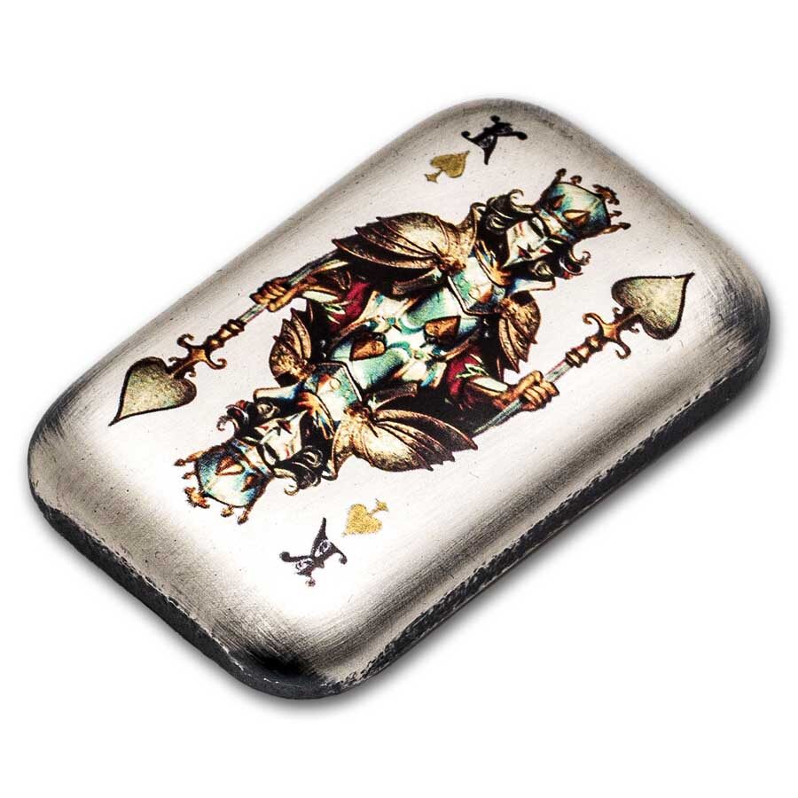 2 oz Silver Cast Bar Poker Cards: King of Spades (With Box & COA)