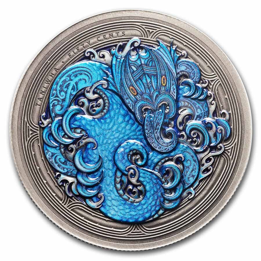 2025 New Zealand 2 oz Silver Colorized Dwelling Taniwha: Water