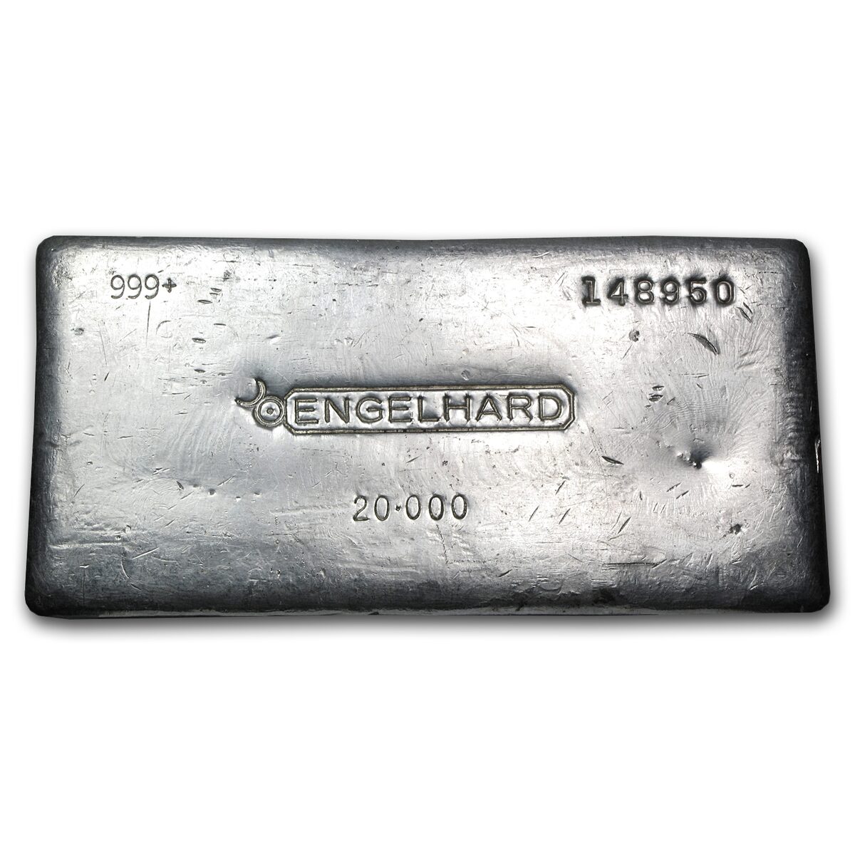 20 oz Silver Bar - Engelhard (Cast, Poured, Bull Logo)