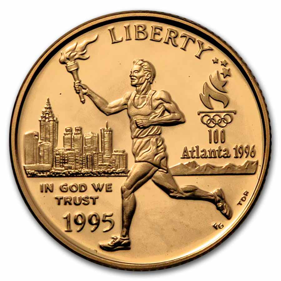 1995-W Gold $5 Commem Olympic Torch Runner Pf (w/'96 Atlanta Pin)