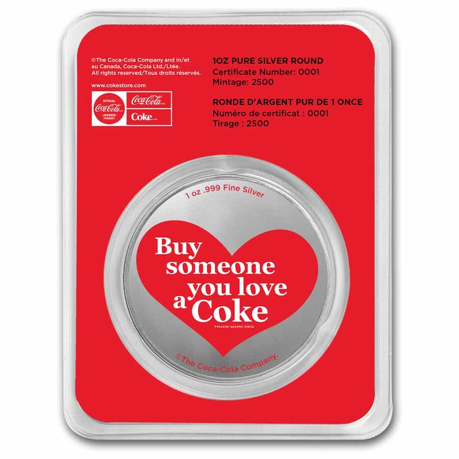 Coca-Cola® 1 oz Silver Colorized Valentine Round (in TEP)