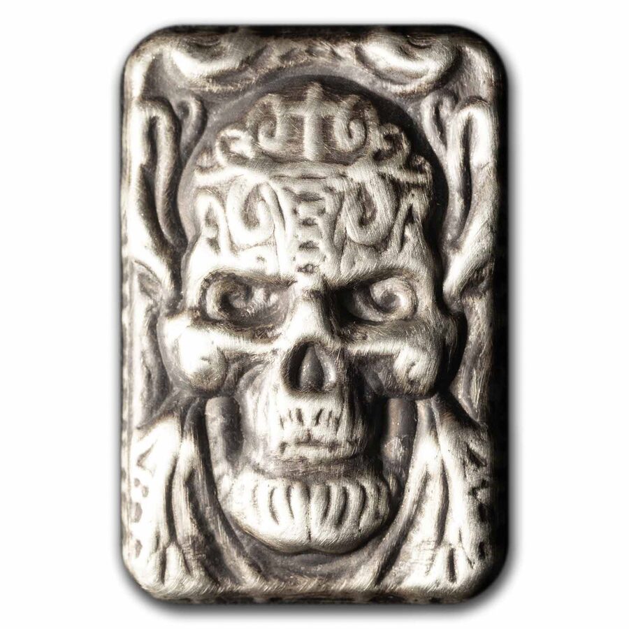 4 oz Cast Poured Silver Bar - Skull Chief (Bunker Bullion)