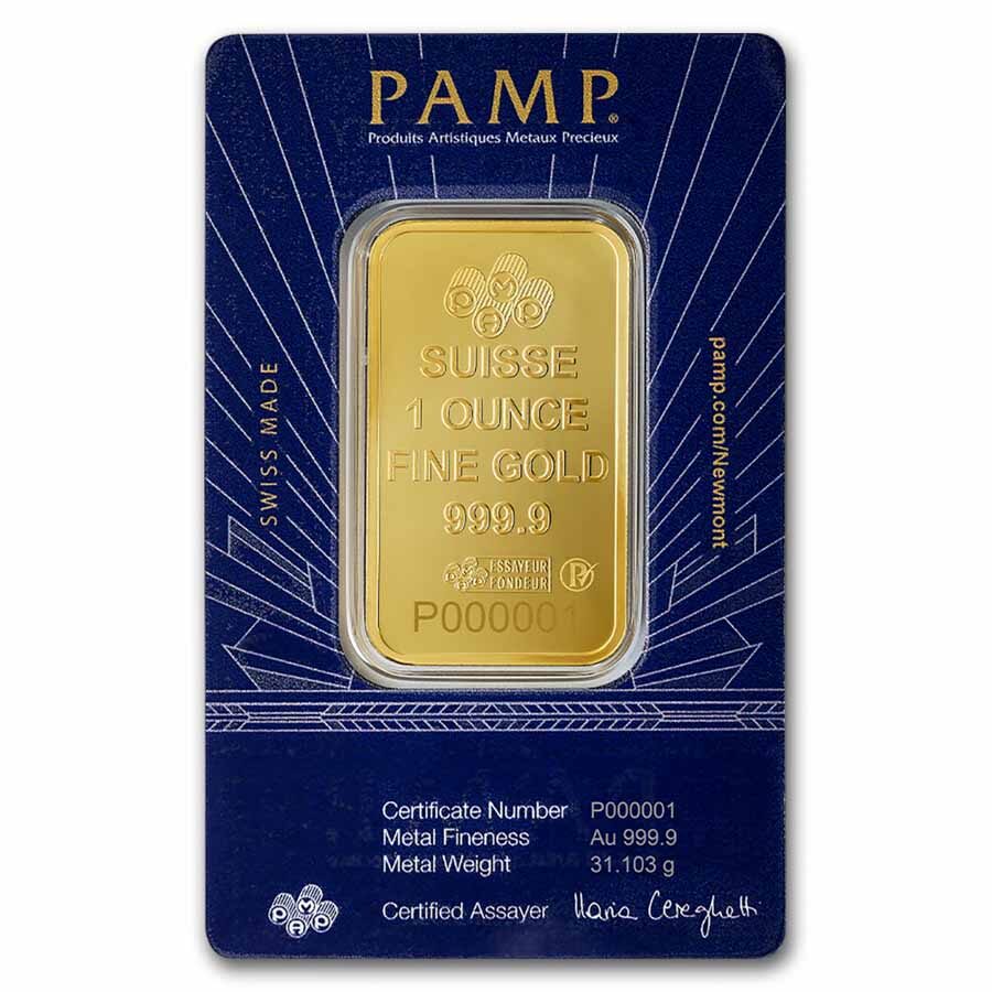 1 oz Gold Bar - PAMP Suisse Lady of Liberty (In Assay)