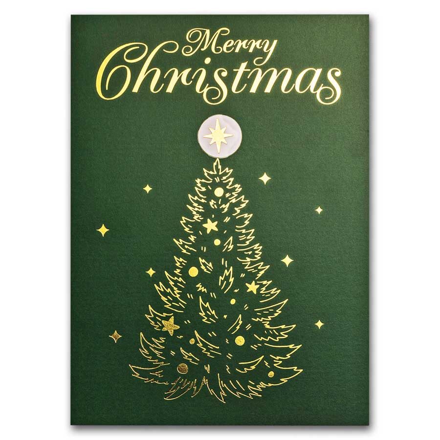 100 mg Gold in Greeting Card - Green Merry Christmas Tree