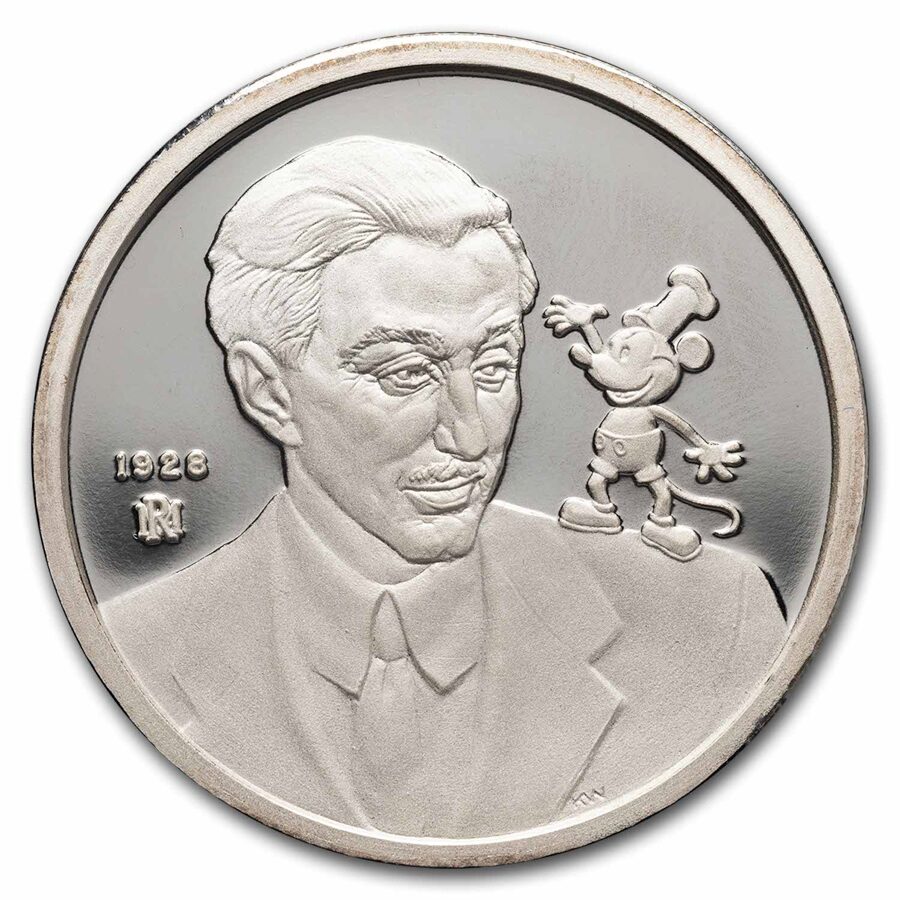 1 oz Silver Round - Mickey Mouse 60 Years Mickey and Walt