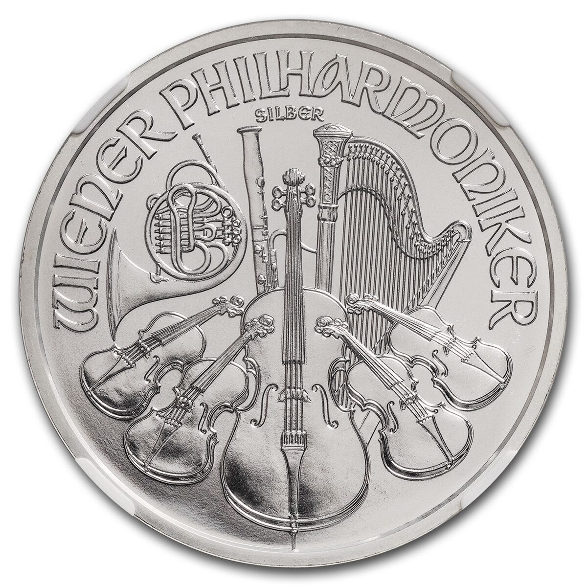 2015 Austria 1 oz Silver Philharmonic MS-69 NGC ER (Milk Spots)