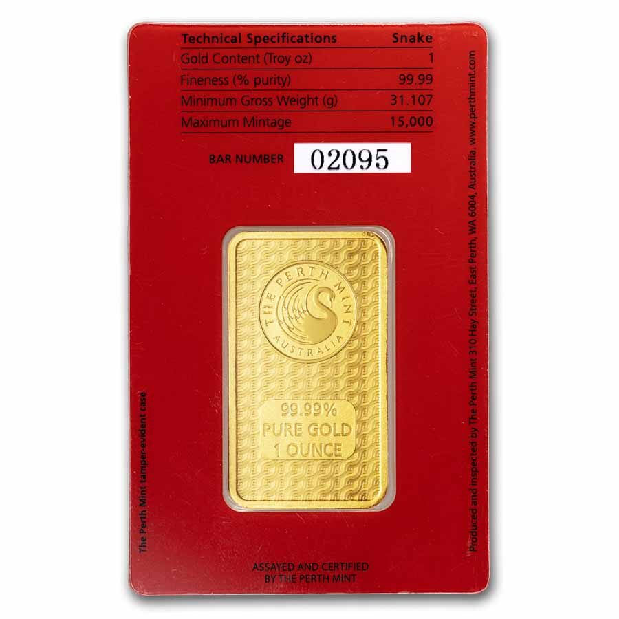 2025 1 oz Gold Bar - Perth Mint Lunar Snake (In Assay)