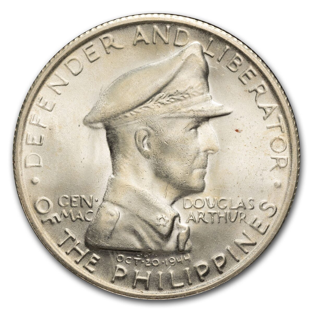 1947-S Philippines Silver Peso Gen Douglas MacArthur AU