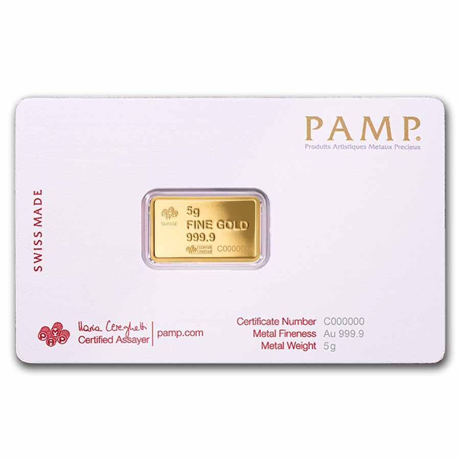 5 gram Gold Bar - PAMP America the Free: Buffalo