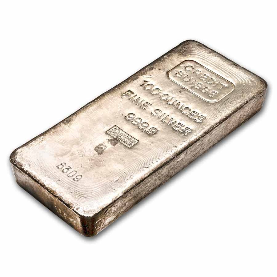 100 oz Silver Bar - Credit Suisse w/ COA