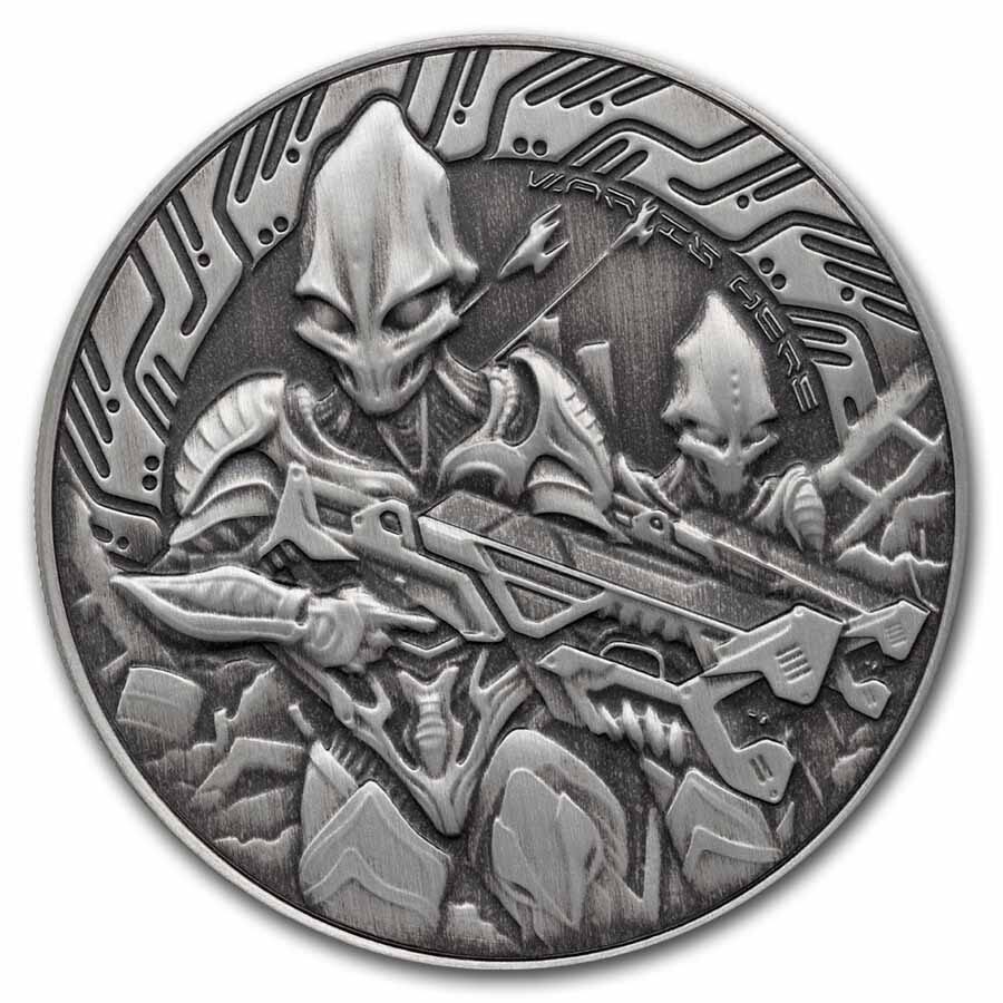 2024 Samoa 1 oz Silver Space Alien Battle Antique