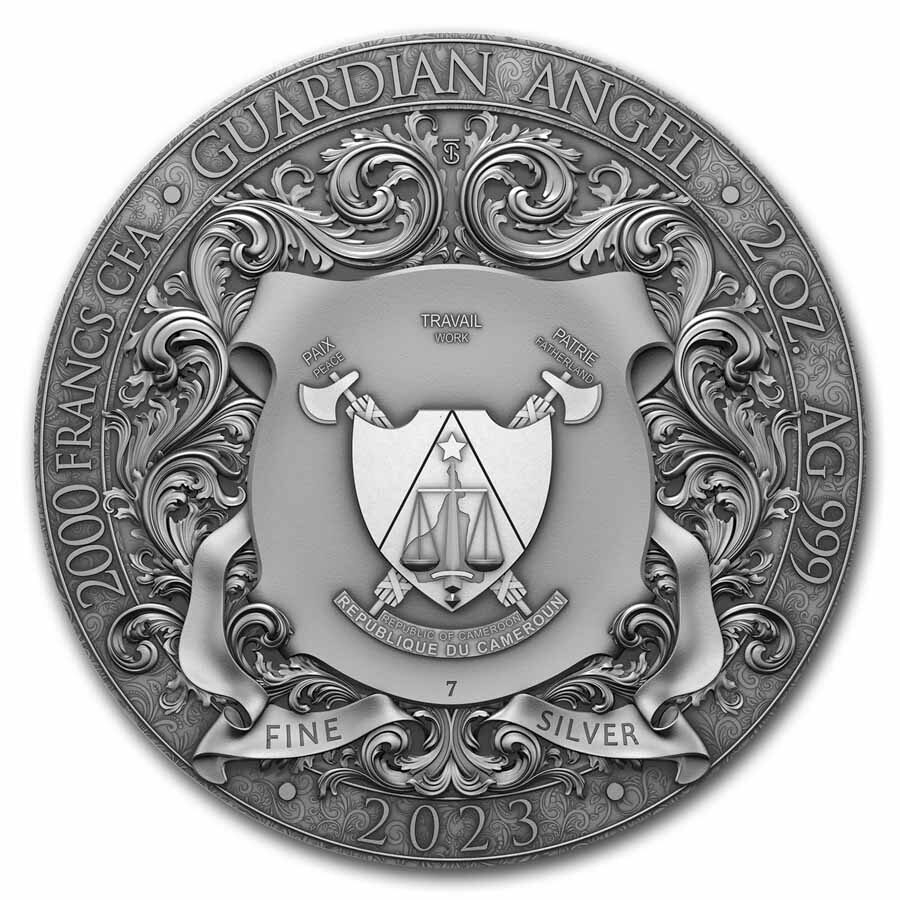 2023 Rep. of Cameroon 2 oz Silver Guardian Angel w/ Box & COA