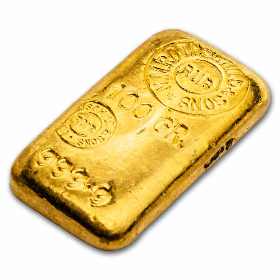 100 gram Gold Bar - Rothschild (Mocatta, .9999 Fine)