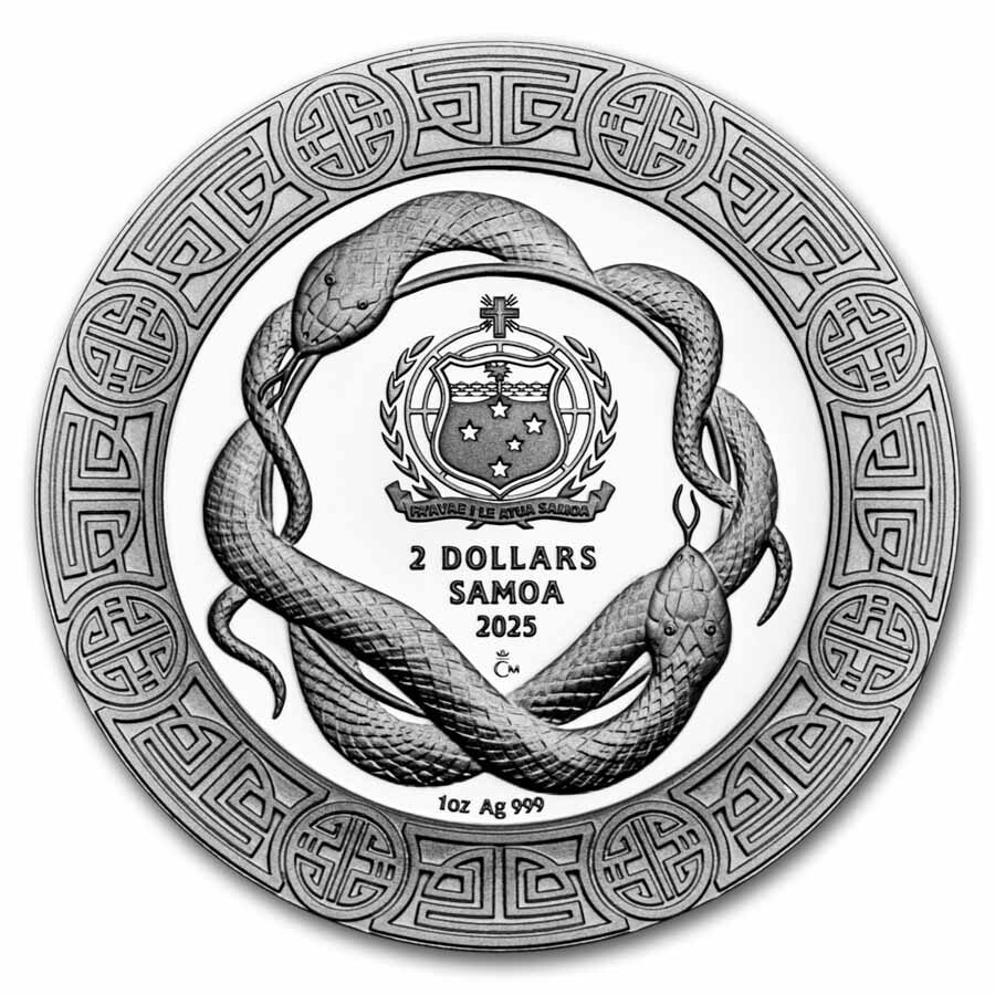 2025 Samoa 1 oz Silver $2 Lunar Year of The Snake (Colorized)