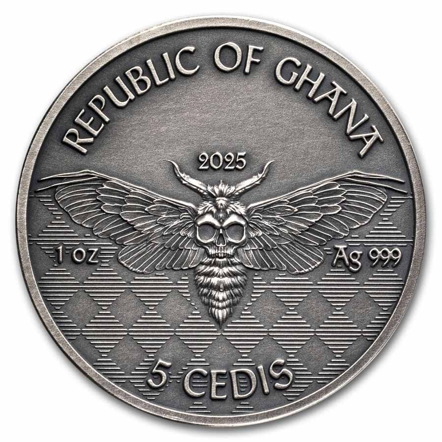 2025 Republic of Ghana 1 oz Silver Antique Memento Mori: Miner