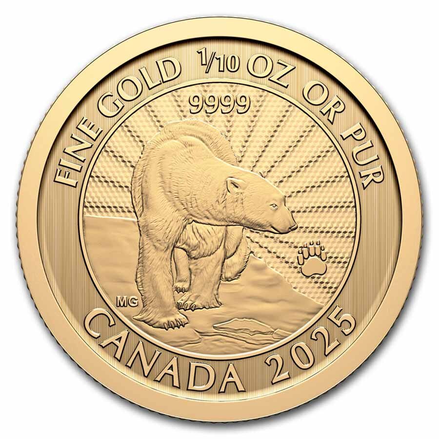 2025 Canada 1/10 oz Gold $5 The Majestic Polar Bears