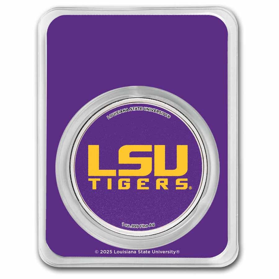 Louisiana State University 1 oz Silver Colorized Round (in TEP)
