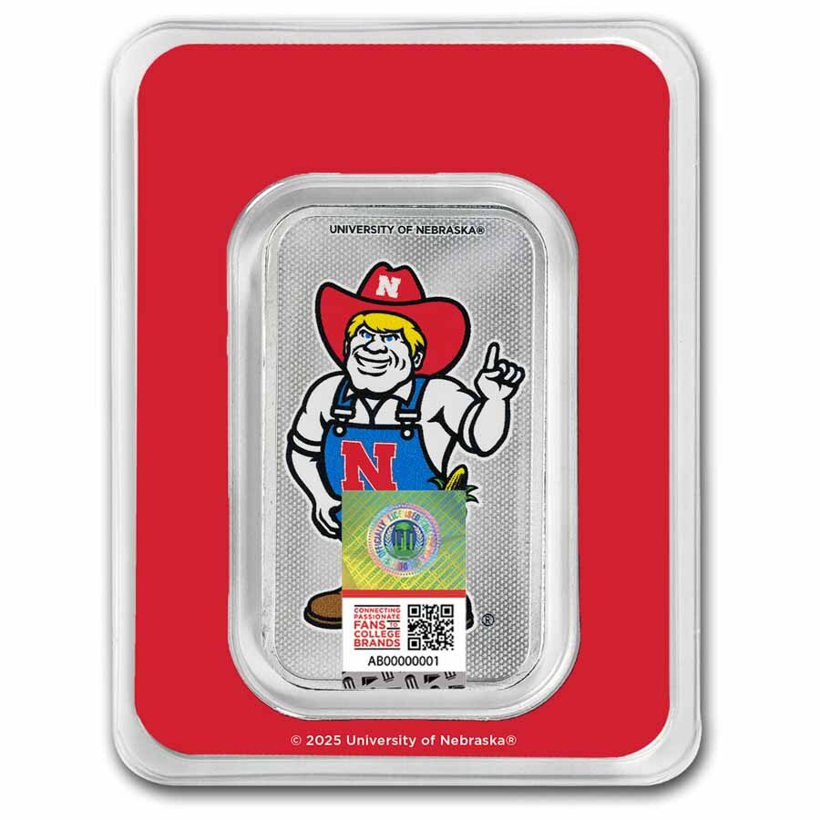University of Nebraska 1 oz Silver Colorized Bar (in TEP)