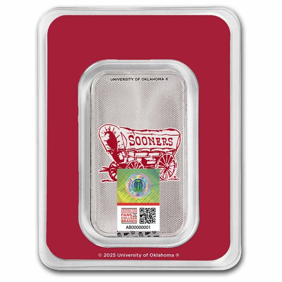 University of Oklahoma 1 oz Silver Colorized Bar (in TEP)
