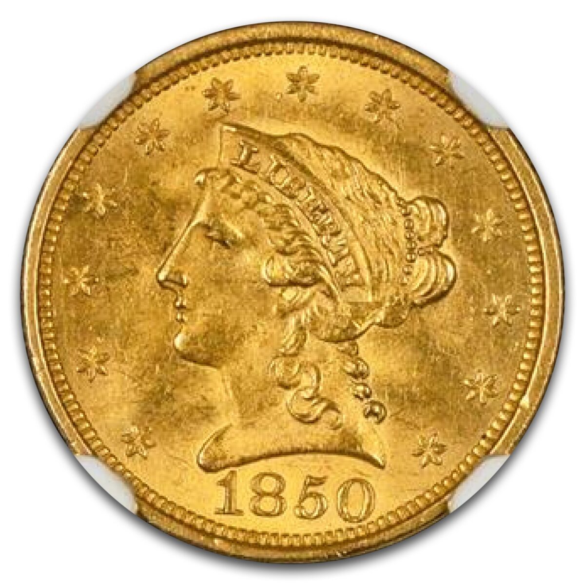 1850 $2.50 Liberty Gold Quarter Eagle MS-64+ NGC