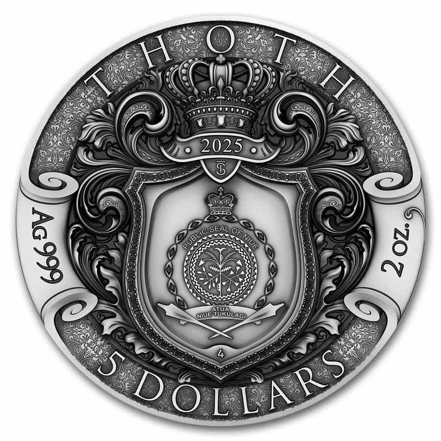 2025 Niue 2 oz Silver Thoth (Gilded) Antiqued Coin w/ Box & COA