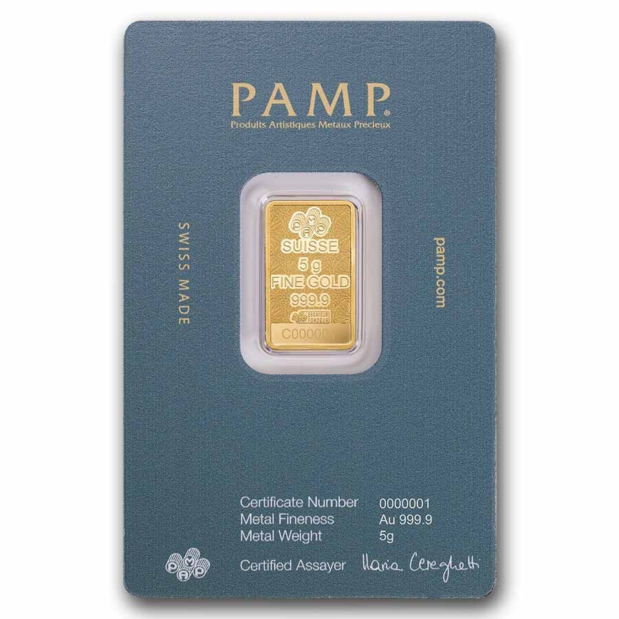5 gram Gold Bar - PAMP Arabian Falcon (w/Assay & Frame)