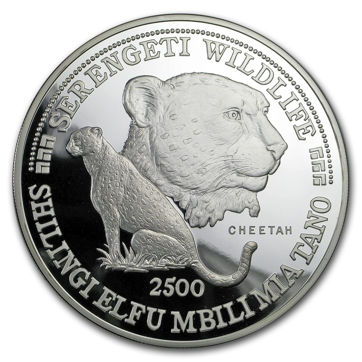 1998 Tanzania 5 oz Silver 2500 Shilingi Cheetah Proof