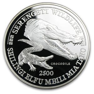 1998 Tanzania 5 oz Silver 2500 Shilingi Crocodile Proof