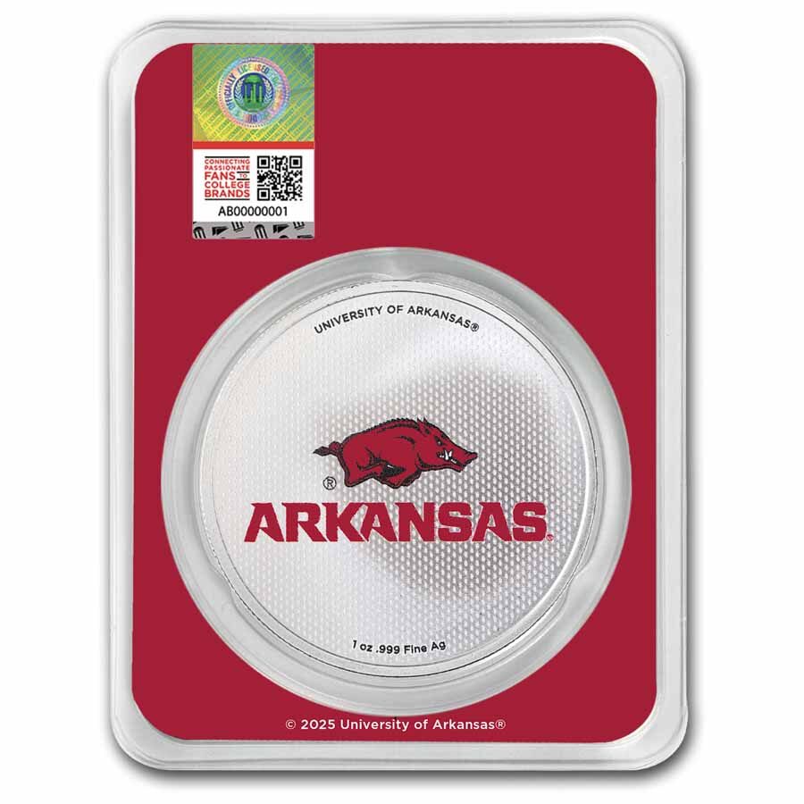 University of Arkansas 1 oz Silver Colorized Round (in TEP)