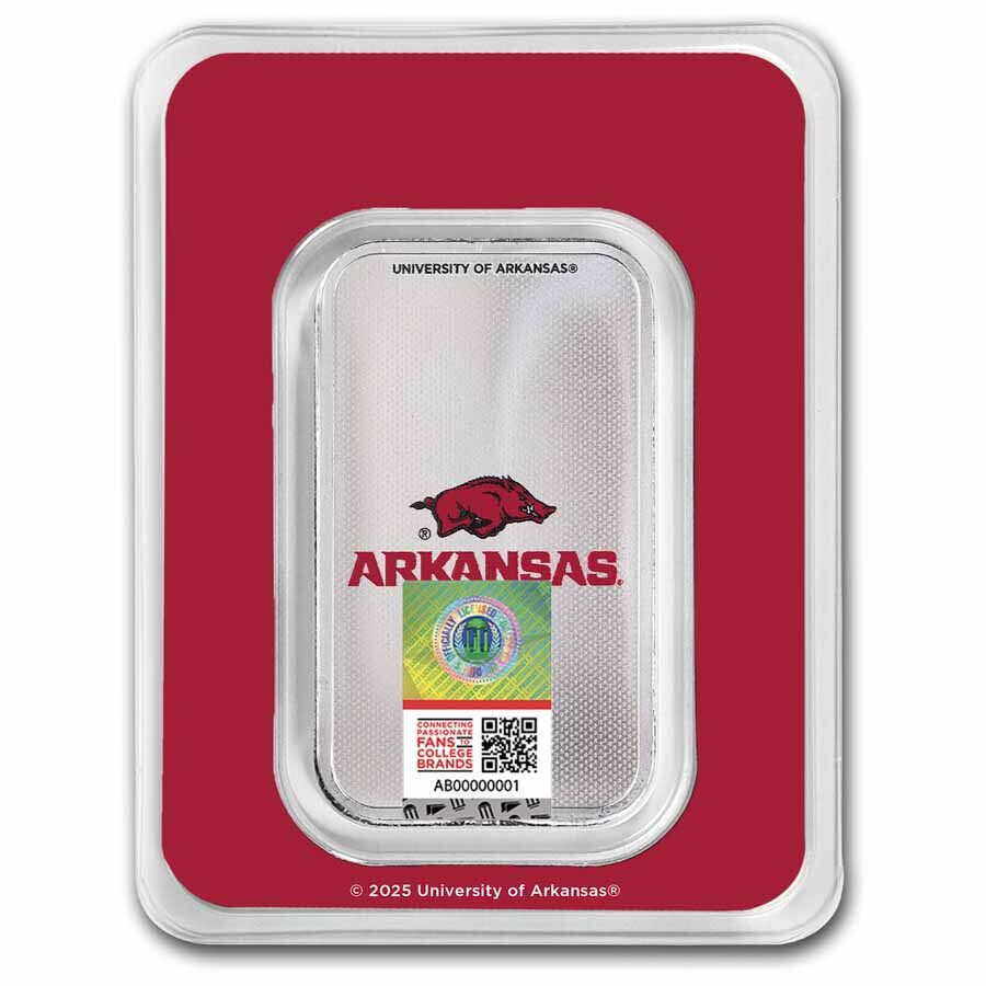 University of Arkansas 1 oz Silver Colorized Bar (in TEP)
