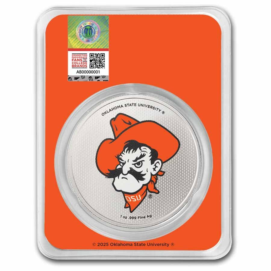 Oklahoma State University 1 oz Silver Colorized Round (in TEP)