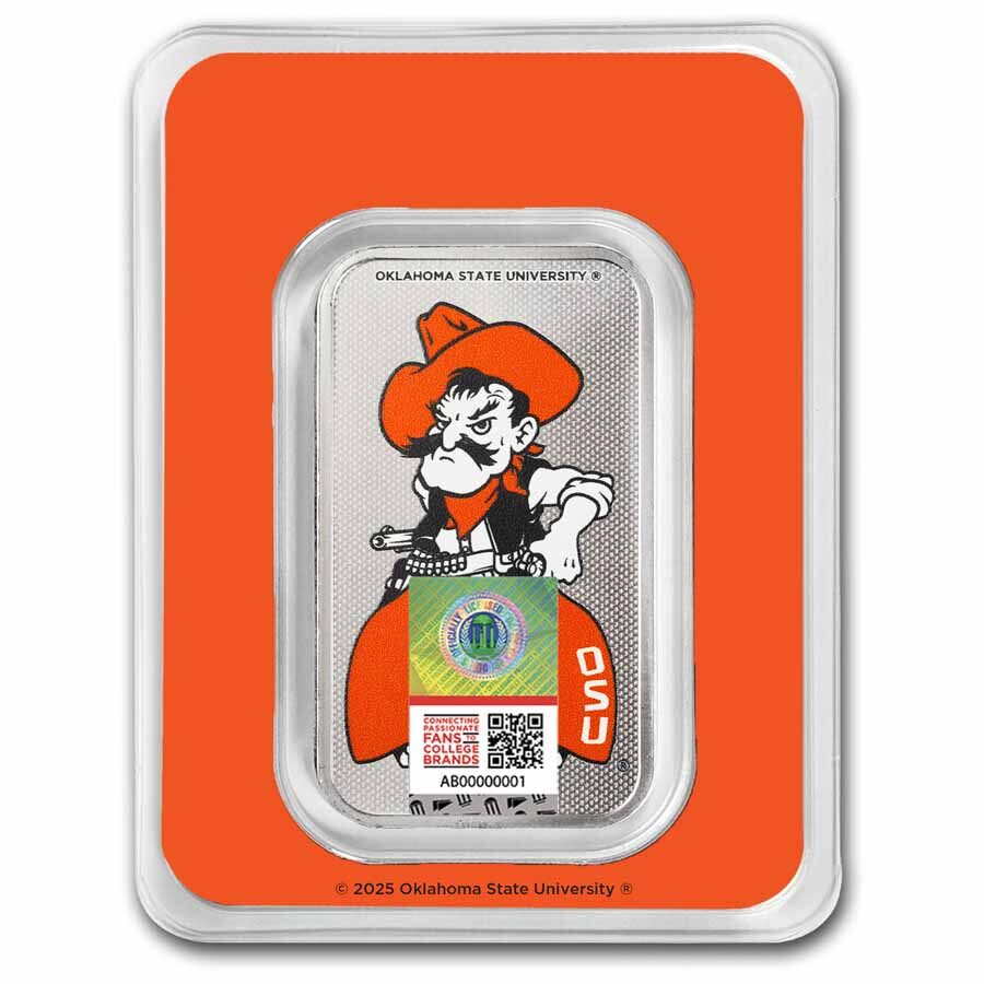 Oklahoma State University 1 oz Silver Colorized Bar (in TEP)
