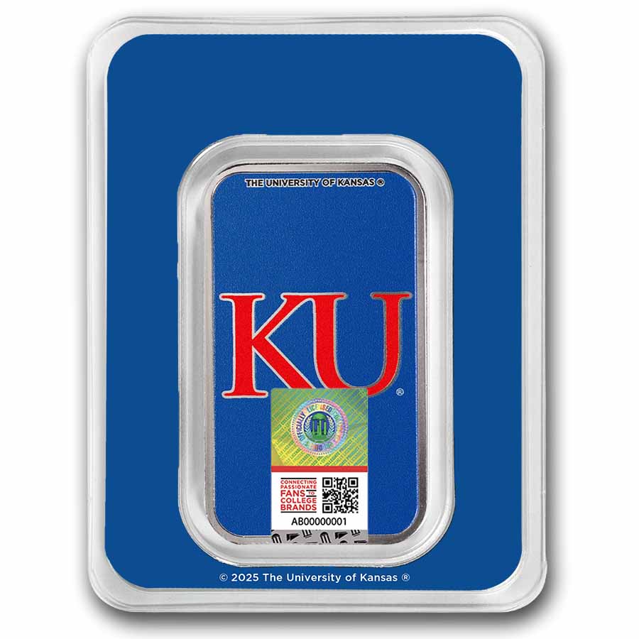 University of Kansas 1 oz Silver Colorized Bar (in TEP)