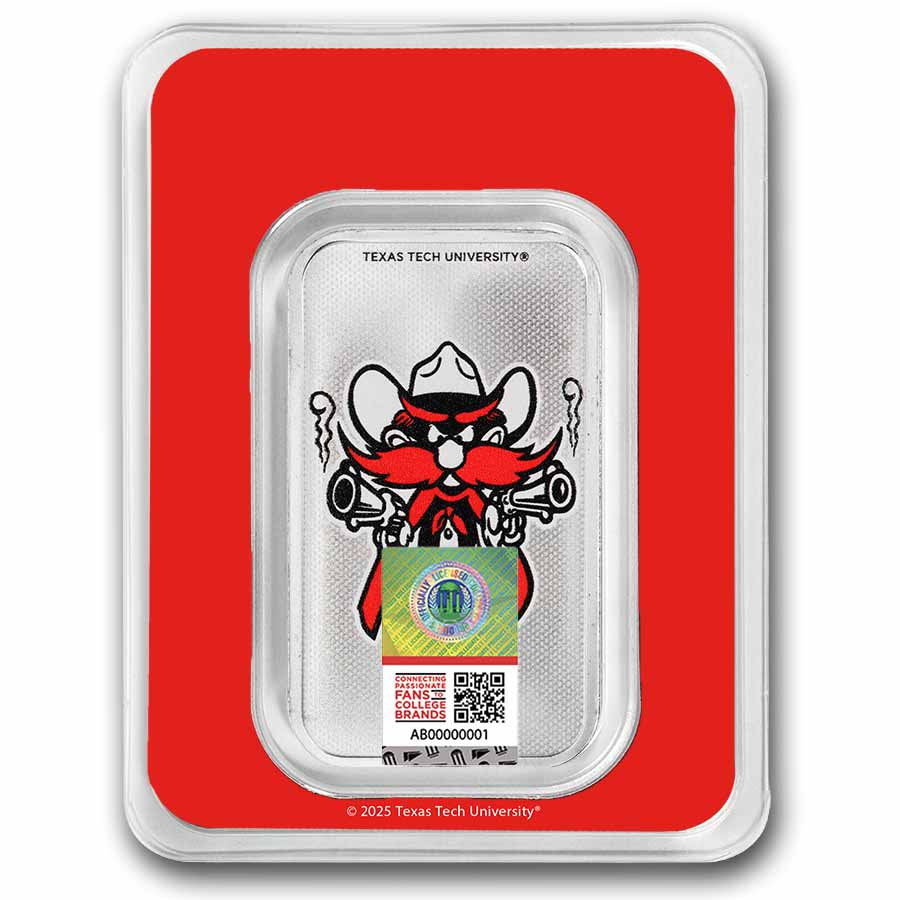 Texas Tech University 1 oz Silver Colorized Bar (in TEP)