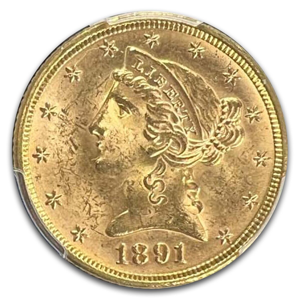 1891 $5 Liberty Gold Half Eagle MS-63+ PCGS CAC