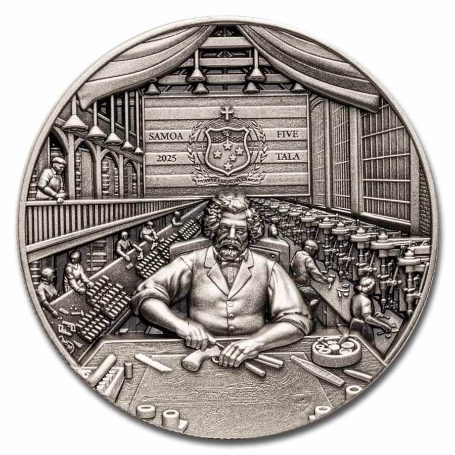 2025 Samoa 2 oz Silver Samuel Colt Antiqued High-Relief Coin
