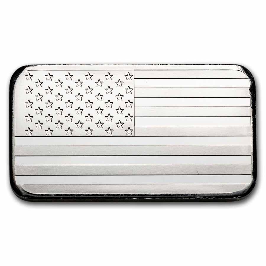 5 oz Silver Bar - American Flag Design (Eagle Back)