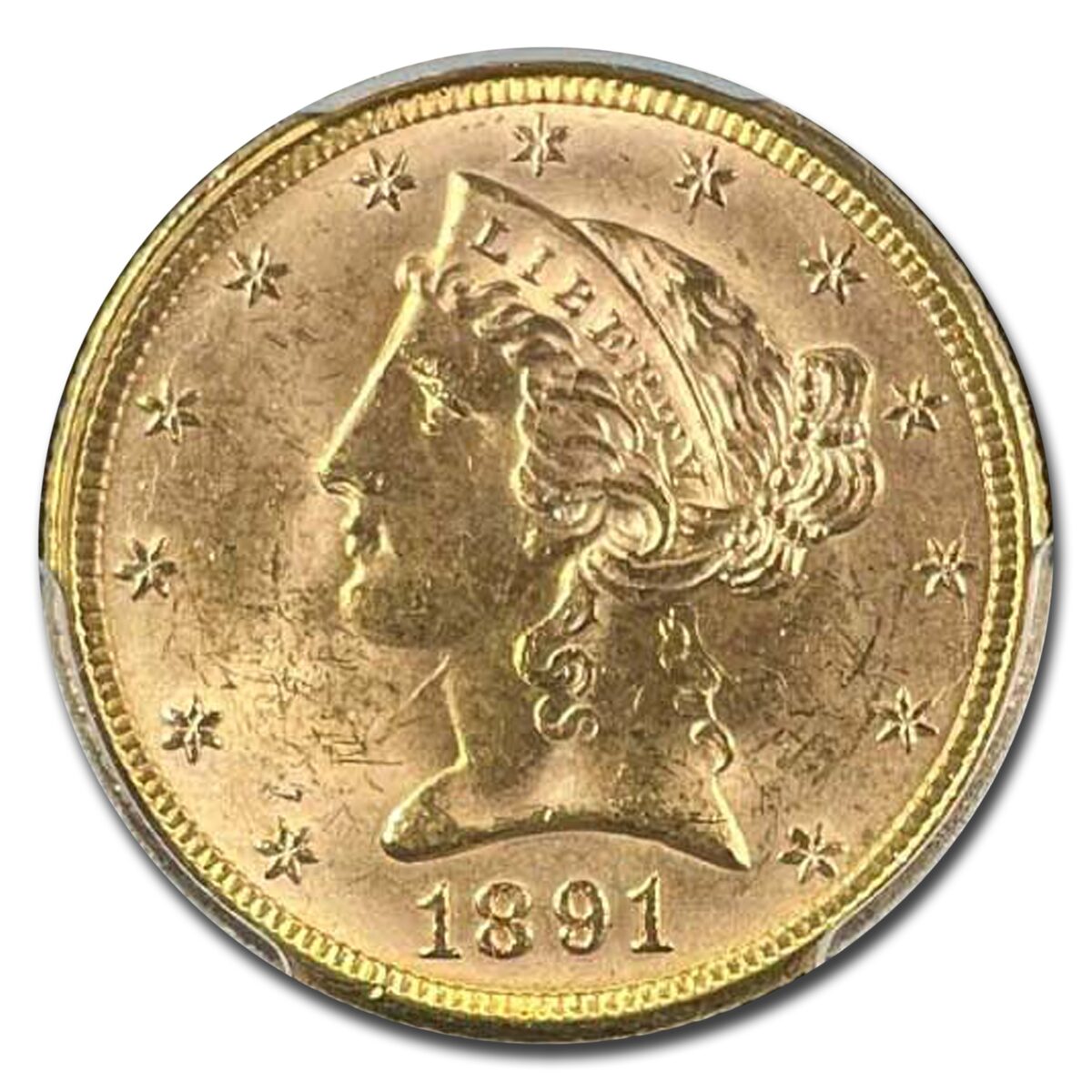 1891 $5 Liberty Gold Half Eagle MS-64 PCGS CAC