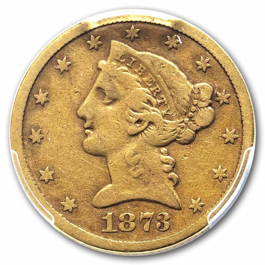 1873-S $5 Liberty Gold Half Eagle Fine-12 PCGS