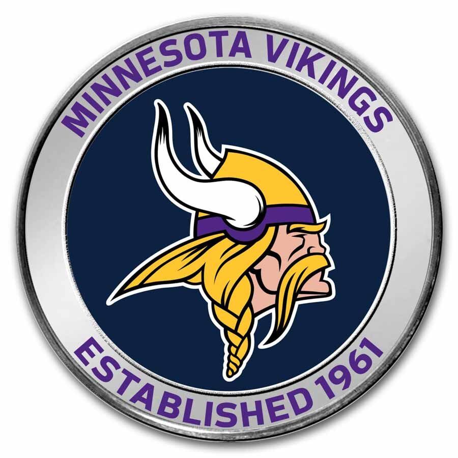 NFL Minnesota Vikings 1 oz Silver Colorized Round (w/Box)