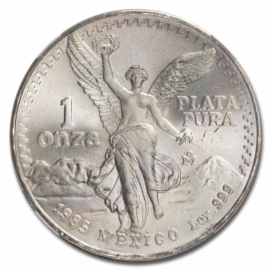 1985 Mexico 1 oz Silver Libertad MS-66 NGC (Coat of Arms Label)