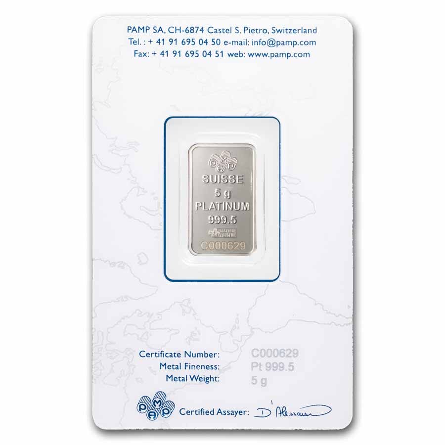 5 gram Platinum Bar - PAMP Suisse Rosa (In Assay)