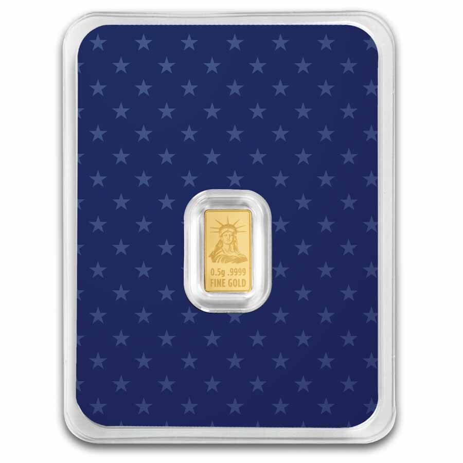 1/2 gram Gold Bar - United States Flag & Statue of Liberty