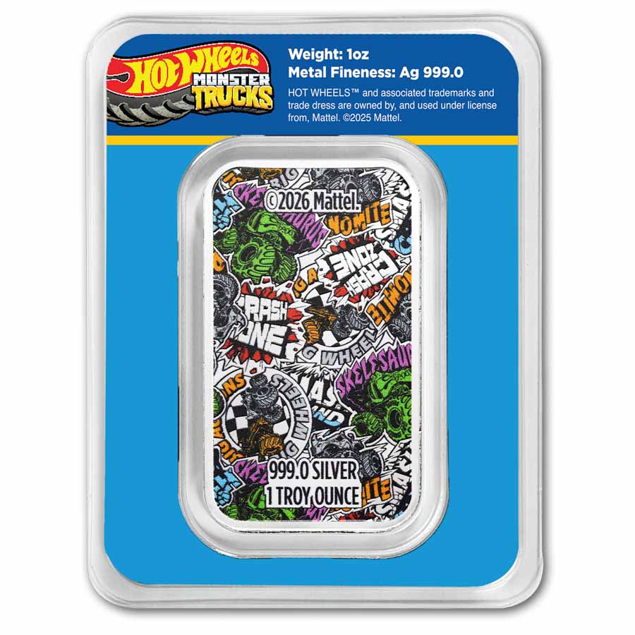1 oz Silver Hot Wheels™ Monster Truck Mega Wrex Colorized Bar